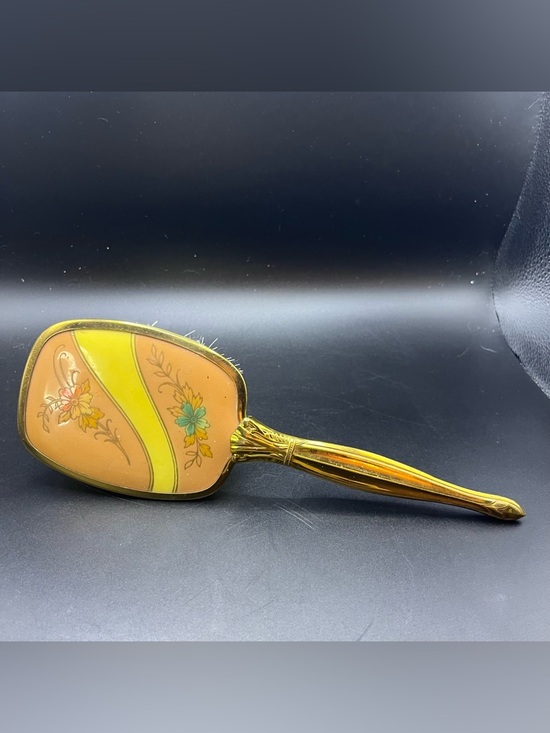 Accessories - Vintage Art Deco Gold Tone Floral Vanity Hairbrush 1940s Hollywood Regency